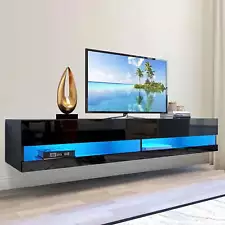 LED High Glossy Floating TV Stand Wall Mounted for TVs up to 80", Media Console