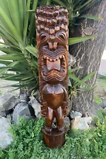 Ku Hawaiian Tiki God Wood Carving Statue Bar Patio Decor 39"x 7.5"