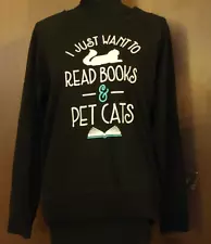 Sweatshirt, Read Books & Pet Cats, Black/White, Long Sleeve, Ladies M