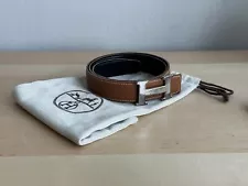 HERMES Constance Leather Belt Size 90cm 41.5" Black/Brown Silver Buckle W/ Bag