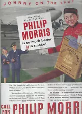 1949 PHILIP MORRIS CIGARETTES Vintage *PRINT AD* Good Cond JOHNNY + OLD AIRPLANE