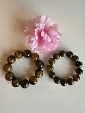 Vintage and beautiful 2 natural Tiger eye gemstone bracelet for sale