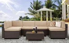 7 Piece Outdoor Patio Furniture Set PE Rattan Wicker Conversation Sofa Set