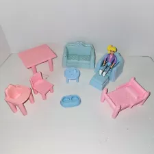 VTG Playskool Dollhouse Girl Teenager Blue Chair Sofa Pink Bed Furniture Lot