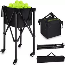 Foldable Tennis Ball Cart, Holds 160 Tennis Balls, Portable Tennis Ball Hoppe...