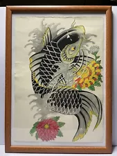 「Hand-drawn Japanese Tattoo Art - Watercolor Koi Design - Unique Collectible