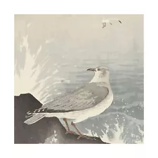 Vintage Japanese Seagull on the Shore Matte Poster - Coastal Sentinel