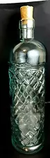 Lt. Green Wine Bottle w/ Diamond Design & Cork, Handcrafted SPAIN - 12"H - NEW