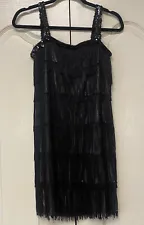 Flapper Great Gatsby Roaring 20s Costume Women Medium (6-8) Black Dress Fringe