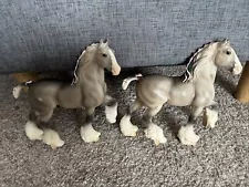 2x Breyer Classic 627 Dapple Grey Shire Horses With Red Ribbon