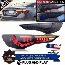 LED Smoked Tail Lights For Nissan Sentra Sylphy Pulsar 2019 2020 2021 Rear Lamps