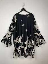 Heron Print Popover Kaftan Resortwear Dress Cover Up Fluted Sleeves 4XL Oversize