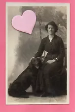 Flat Coated Retriever Dog Lady Social History Studio Portrait Photo Postcard