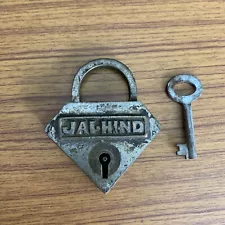 BRASS PADLOCK OR LOCK WITH KEY OLD OR ANTIQUE, RAREST TRIANGULAR SHAPE.