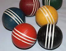 6 Vtg Wood Ribbed 3 Striped Croquet Balls Replacement Primitive Farmhouse Decor