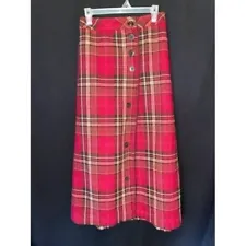 Eddie Bauer Plaid Wrap Skirt with Blanket Stitch Mid-Calf Women's Size 12 Tall