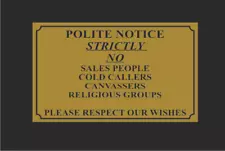 No Cold Callers Canvassers Sales Front Door Sign Sticker - Letterbox GOLD X 2