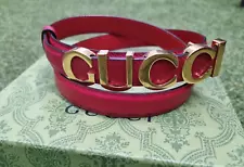 Gucci red leather skinny belt with golden tone GUCCI buckle