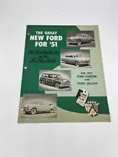 The Great New Ford For 51 Vintage Sales Brochure Custom Deluxe Cars 1950 Print