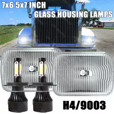 For International IHC 9200 9900 9400i Pair 5X7" 7x6" LED Headlights Hi-Lo H4 (For: 2006 9400i SBA)