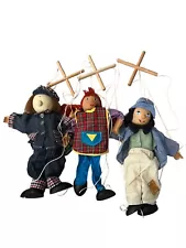 Set Of 3 Wooden Marionette String Puppets 2 Boys And A Girl Puppet Show