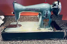 Vintage 1950s Good Housekeeper Super Deluxe Sewing Machine, Teal, Works!