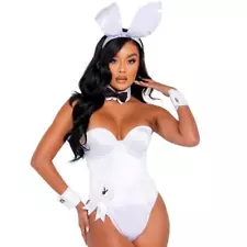 Playboy Bunny Costume Set Bodysuit Ears Tail Cuff Links Bow Tie White PB127