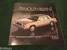 MINT 1984 PLYMOUTH RELIANT ORIGINAL DEALER SALES BROCHURE 11" X 11" (BOX 658)