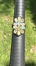 Opal with Black Stones and Sterling Ring Size 9