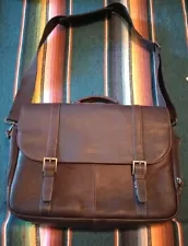 *New*Samsonite Brown Leather Flap Over Saddlebag Briefcase Messenger Laptop Case