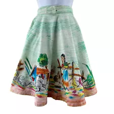 Vintage Hand Painted Wrap Skirt Kent Faldas Mexican Burro Senor Senorita Pigs