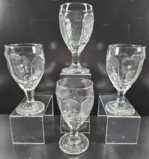 4 Libbey Chivalry Clear Water Goblet Set Textured Facet Retro Drink Stemware Lot