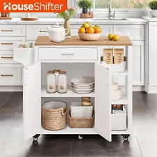 18" Kitchen Island Dining Cart Wood 3 Tier Shelf Storage Cabinet Rack w/ Wheels