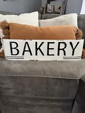 Bakery Embossed Black on White Enamel Metal Sign Farmhouse Kitchen Bakery 23”