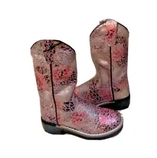 Old West Size 10 D Pink Kids Little Girls Faux Leather Glitter Print Cowboy Boot