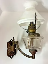 VINTAGE FANCY ALL ORIGINAL WALL MOUNTED OIL LAMP WITH SHADE NICE Pated 1872