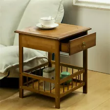 2 Tier Antique Bamboo Bedside Storage Table Nightstand Couch Table for Bedroom