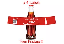 4 x Personalised Coca Cola Labels to fit 200ml Bottles - Any Occasion - 2023