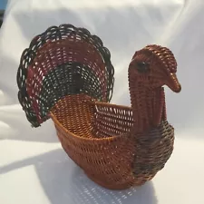 VTG Tom Turkey Woven Rattan Basket Home Decore for Holiday Fall Table "as is"