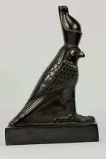 Altar Statue of Horus Falcon Figurine Wearing The Double Crown of Egypt.