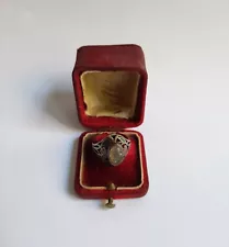 ANTIQUE VICTORIAN MEMENTO MORI SILVER RING WITH HAND CARVED SKULL STONE-19TH C.