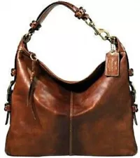 COACH Bleecker Felicia Burnished Leather XL Slim Duffle Hobo Bag Purse 11424 WOW