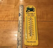 Antique John Deere Metal Thermometer Sign WYOMING DELAWARE - - Working RARE VTG