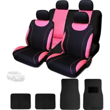 For Ford New Flat Cloth Black and Pink Car Seat Covers With Mats Set (For: Ford Explorer)