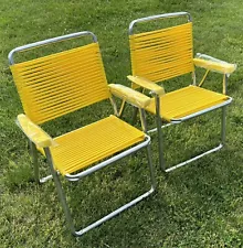 Vintage Aluminum Lawn Chairs Yellow Vinyl LOT OF 2 New Old Stock Duralite