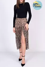 RRP€200 COTAZUR Midi Skirt Size S Cheetah Asymmetric Hem Partly See Through Slit