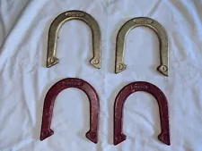 Vintage Set of 4 (#1 & #2) RODEO Brand 2.5 lb. Pitching Horseshoes RED & GOLD