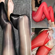 Women Ultra Thin See-through Shiny Glossy Skinny Trousers Pants Stretch Leggings