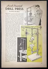 “Hand Powered Drill Press” 1947 HowTo Build PLANS built from pipe parts