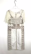 Beguile BYRON LARS Carissima Sheath Dress Large Ivory Lace Knee Short Sl Bodycon